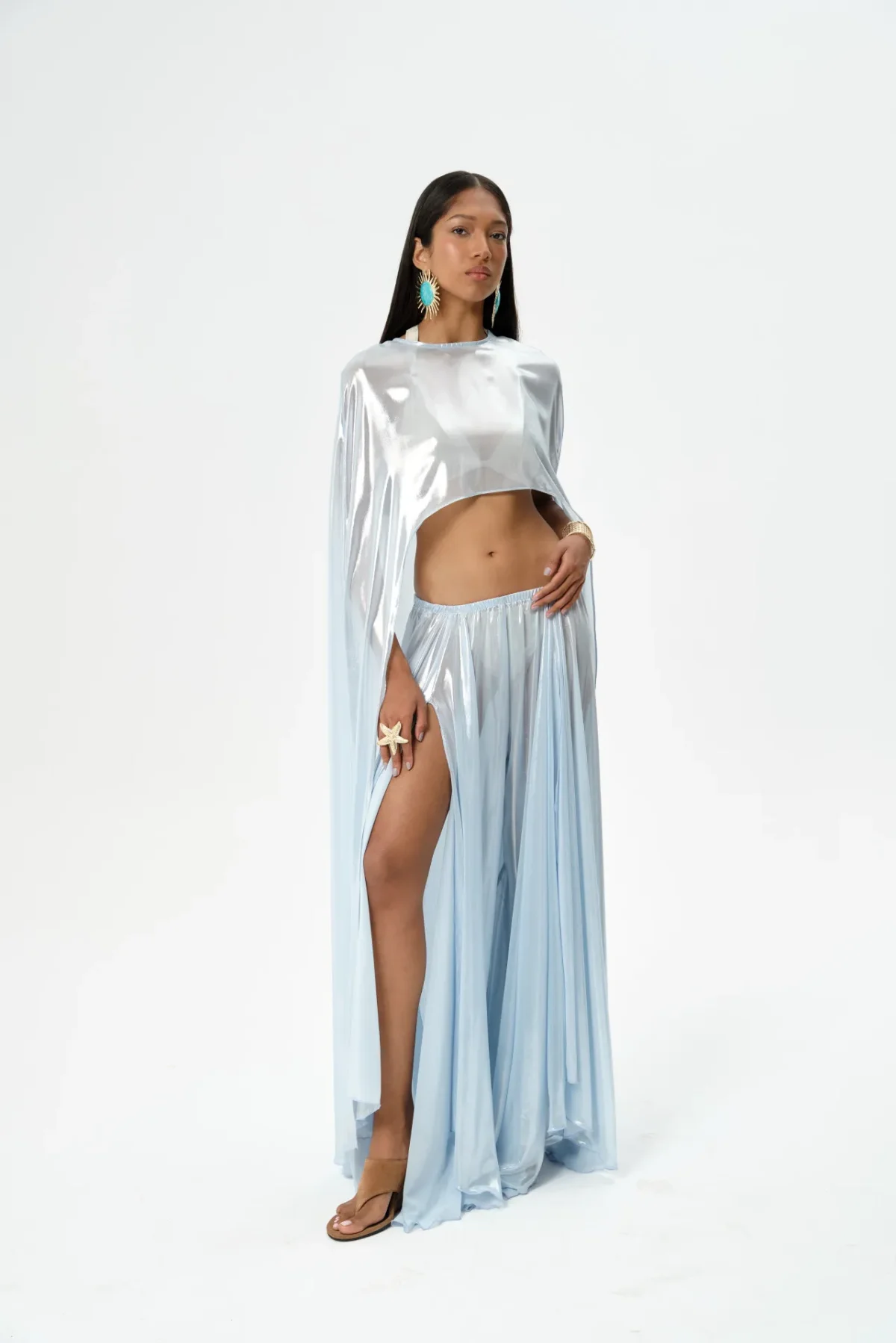 Goddess Parlak Mavi Uzun Pelerin