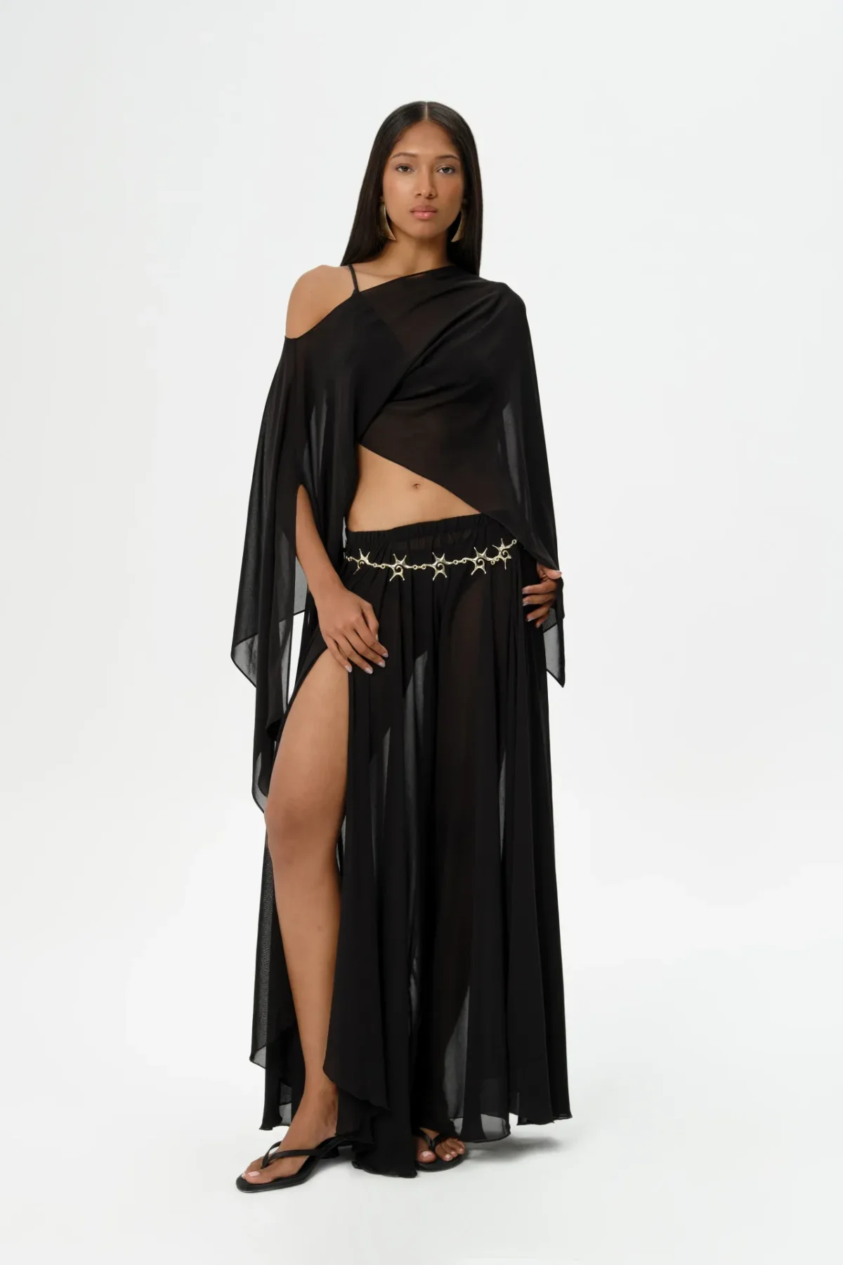 Goddess Mat Siyah Yırtmaçlı Pantolon