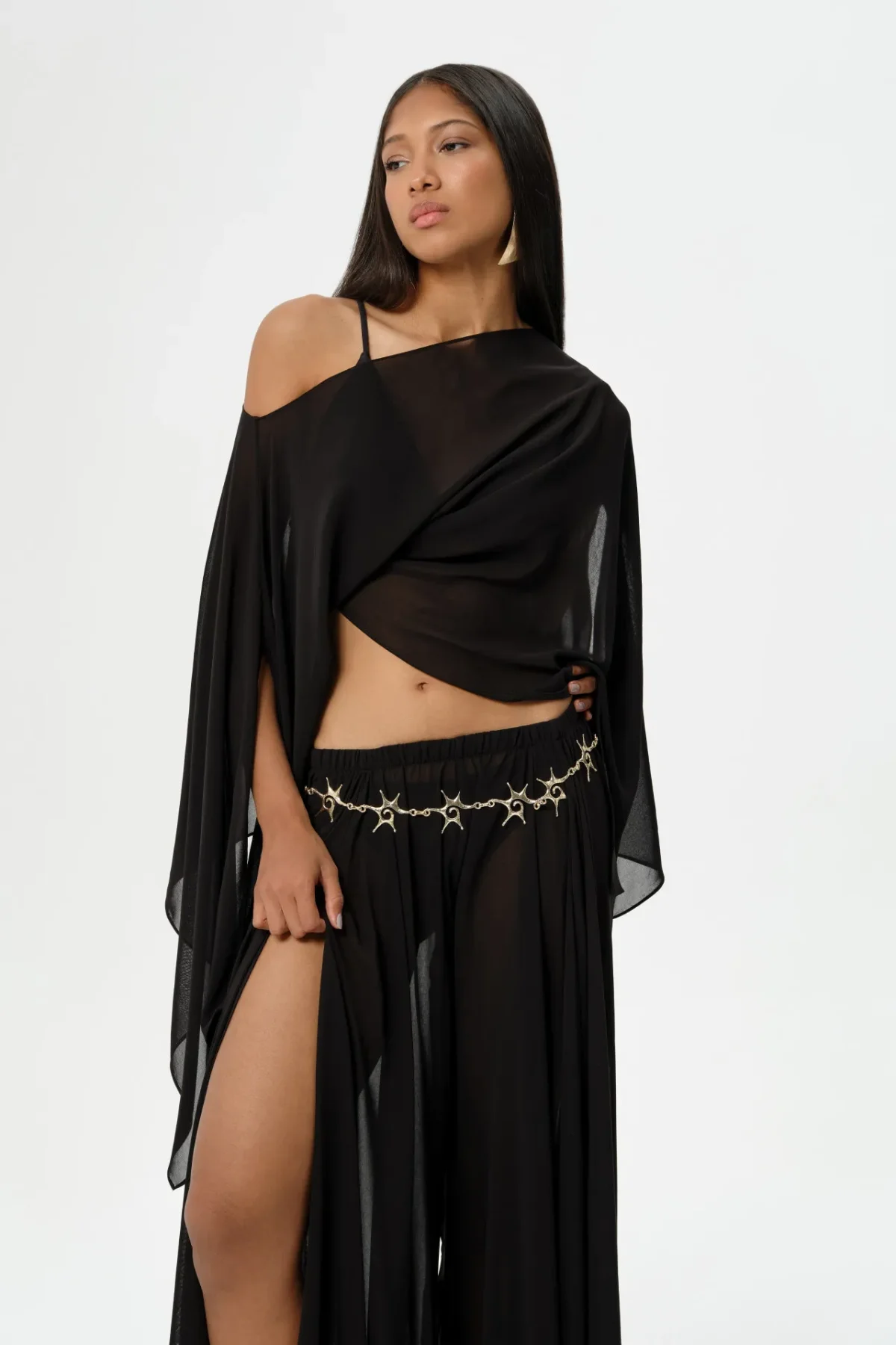 Goddess Mat Siyah Kısa Pelerin