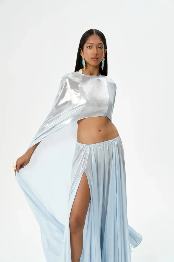 Goddess Parlak Mavi Uzun Pelerin